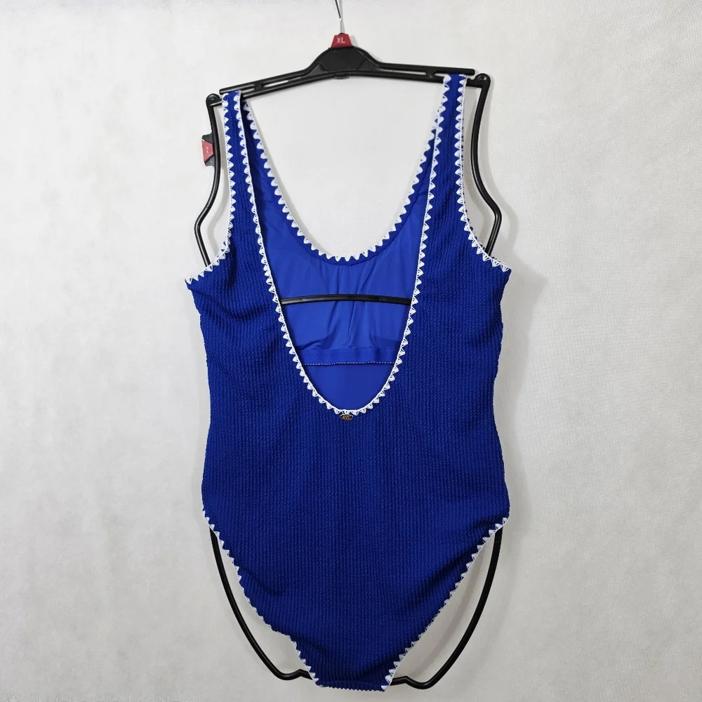 Betsey Johnson UPF 50+ Royal Blue Scallop-trimmed Swimsuit